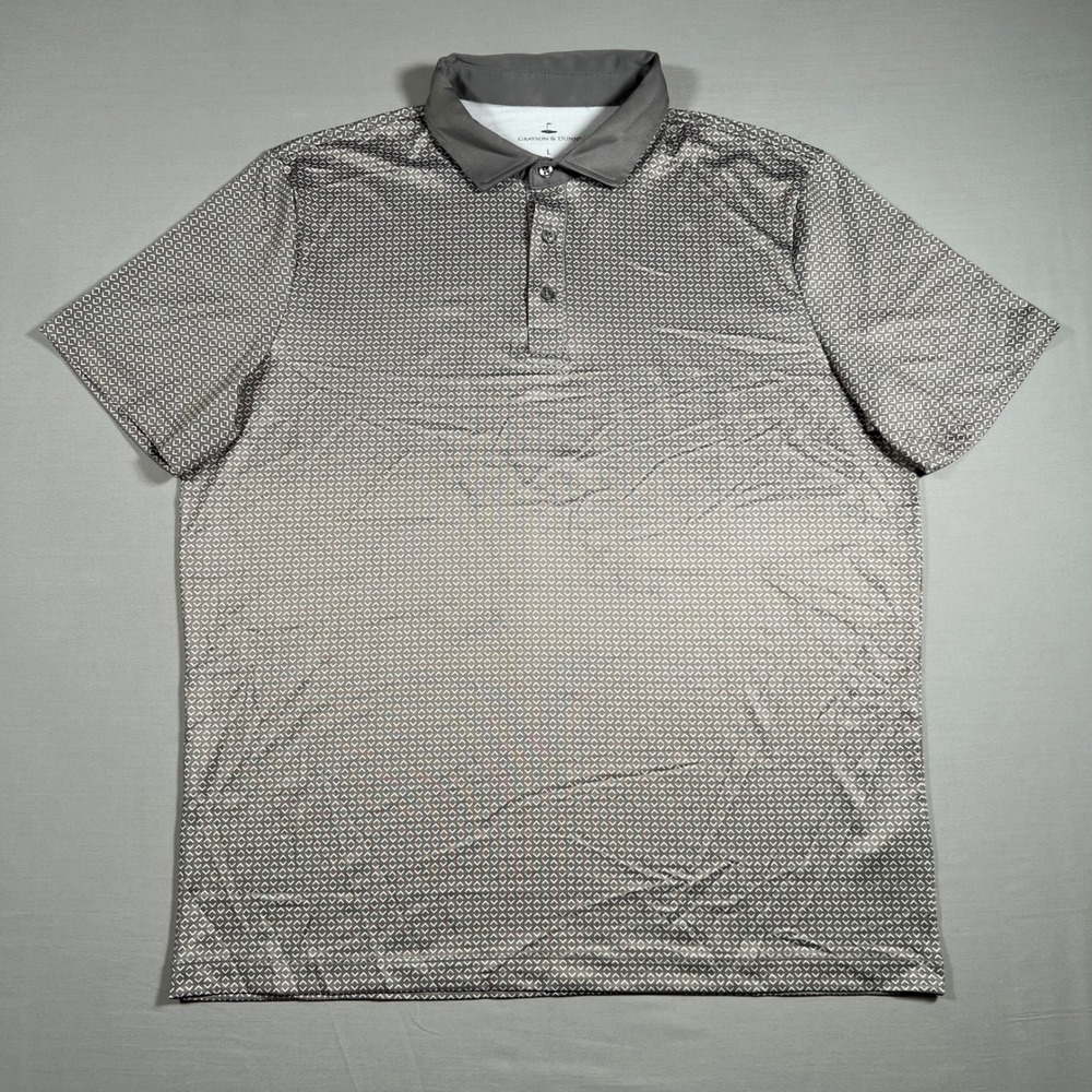 Grayson & Dunn Mens Gray Geometric Diamond Print Golf Polo Shirt Size L